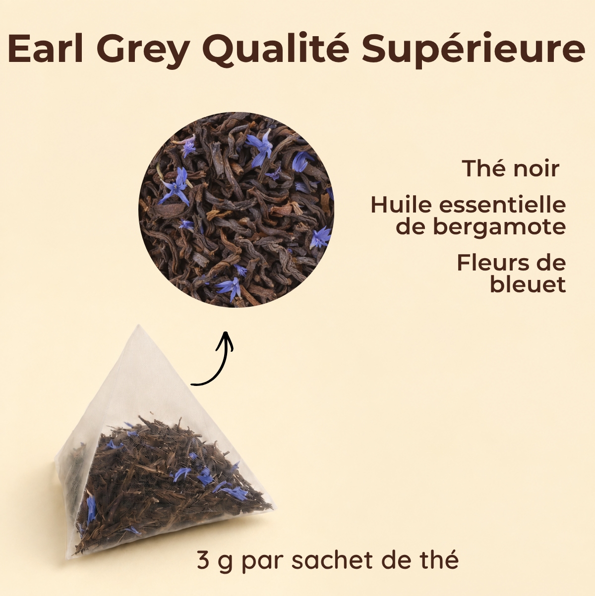 Thé noir Earl Grey de qualité supérieure - sachets de thé